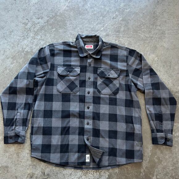 Wrangler Other - Wrangler Fleece Shirt Jacket Mens XXL Est Buffalo Plaid Button Up Shacket Grey